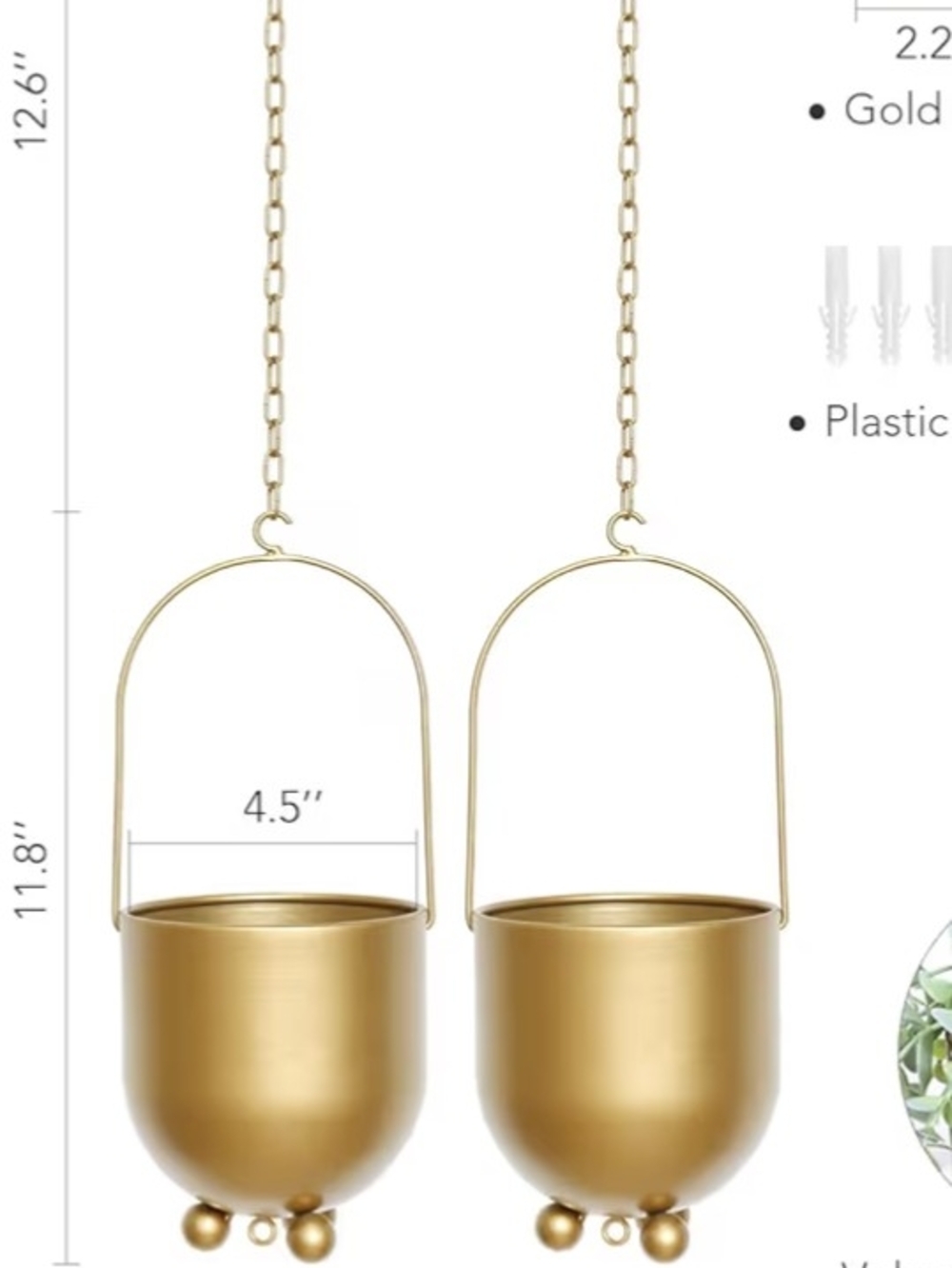 Gold Hanging Metal Planter Pair
